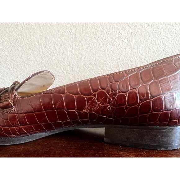 Talbots Womens Loafers Shoes Sz 7M Brown Tassel Leather Croc Embossed Italy - Picture 4 of 14